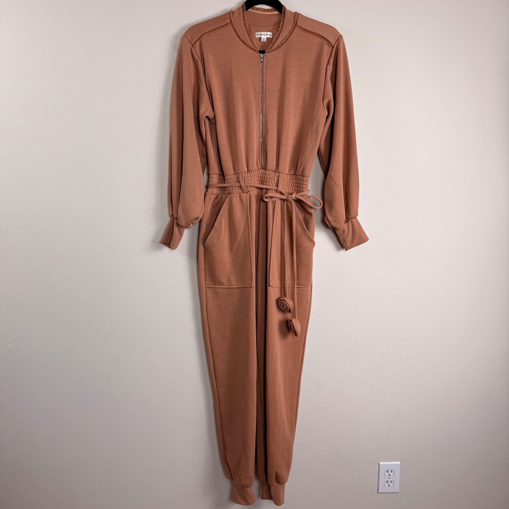 For Love & Lemons Yuna Ruffle Rosebud Zip Front Jumpsuit in Clay Size XS - Picture 2 of 13